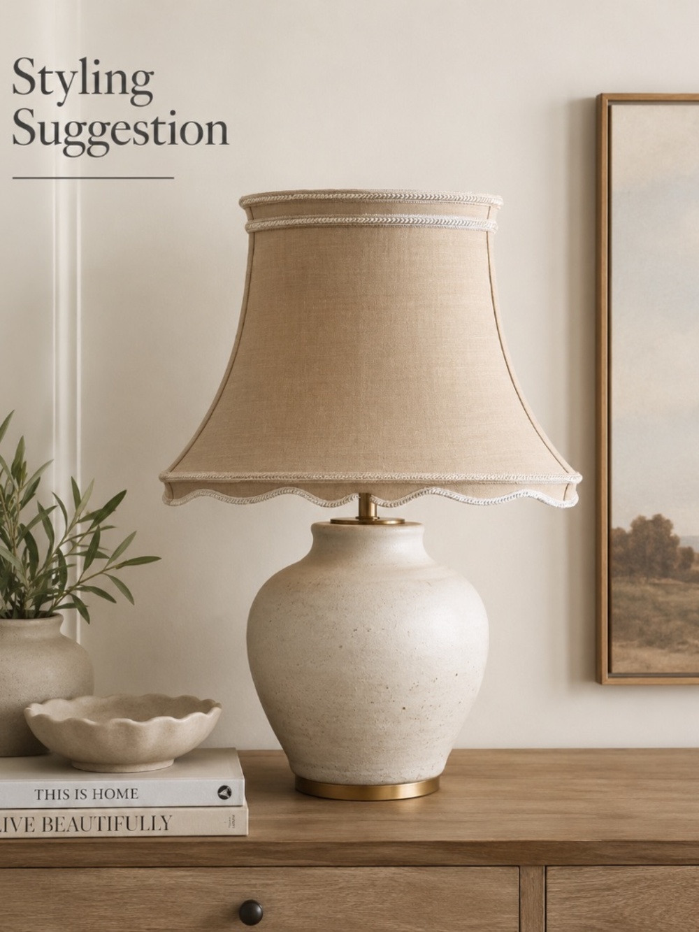Vintage Gold Fabric Lantern Shade with Cream Trim